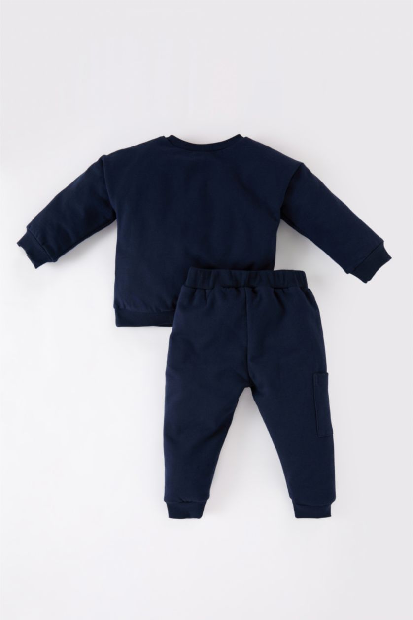 Erkek Bebek Lacivert Erkek Bebek 2'li Takım Baskılı Sweatshirt Beli Lastikli Eşofman Altı