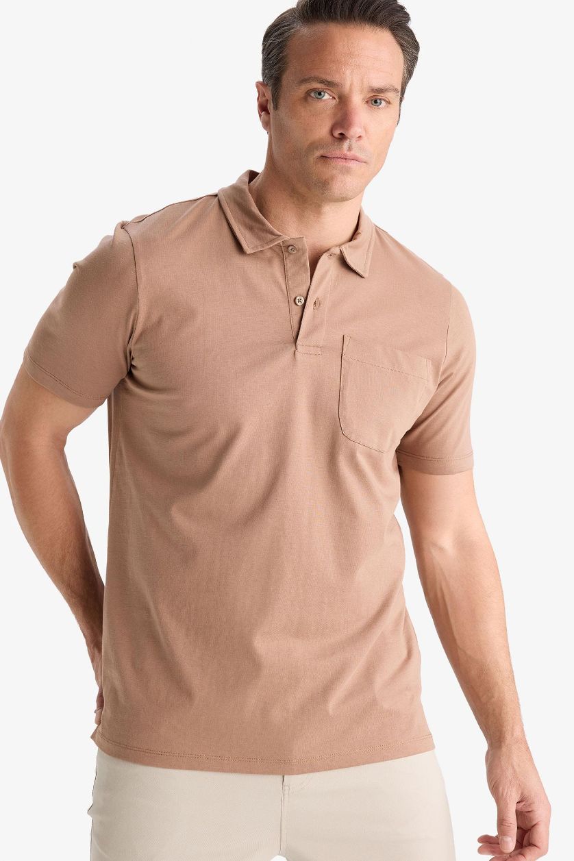 Erkek Açık Kahve %100 Pamuk Regular Fit Polo Yaka Kısa Kollu Tişört