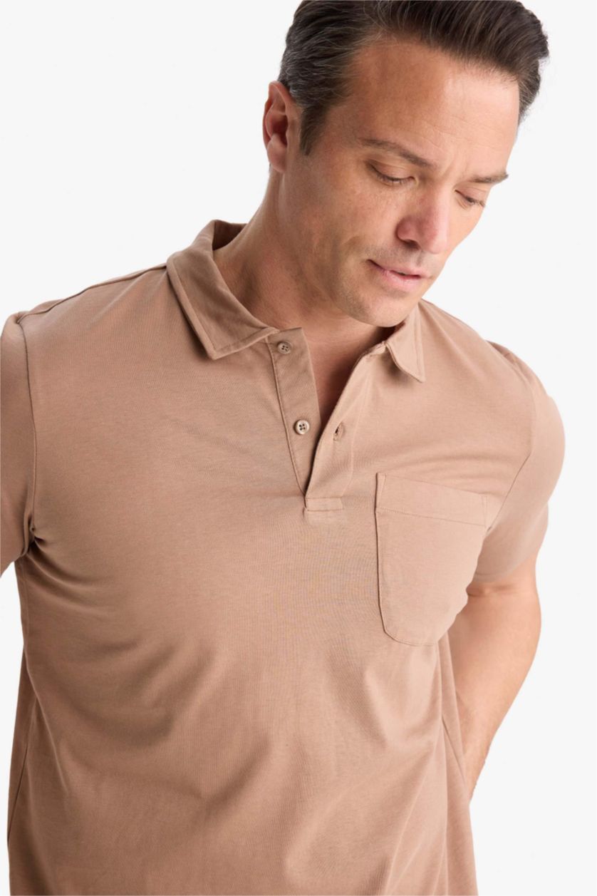 Erkek Açık Kahve %100 Pamuk Regular Fit Polo Yaka Kısa Kollu Tişört