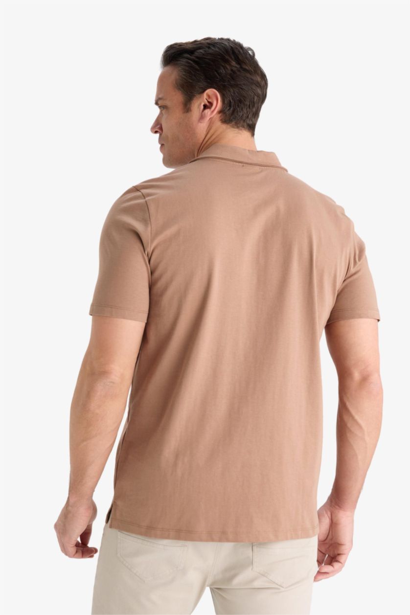 Erkek Açık Kahve %100 Pamuk Regular Fit Polo Yaka Kısa Kollu Tişört