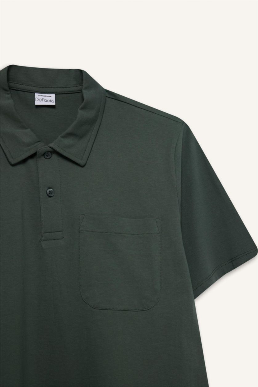 Erkek Koyu Petrol %100 Pamuk Regular Fit Polo Yaka Kısa Kollu Tişört