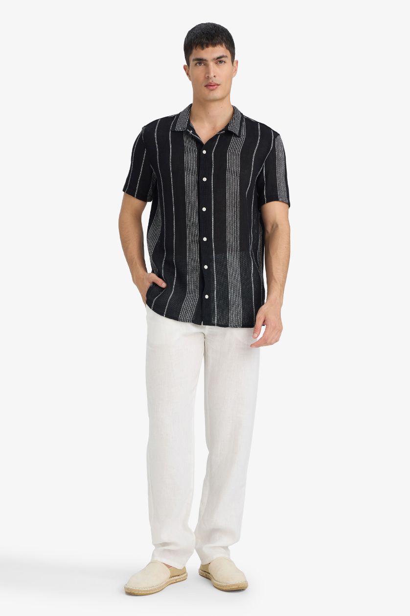 رجال أسود قميص بولو قطن نص ردن قصة عادية