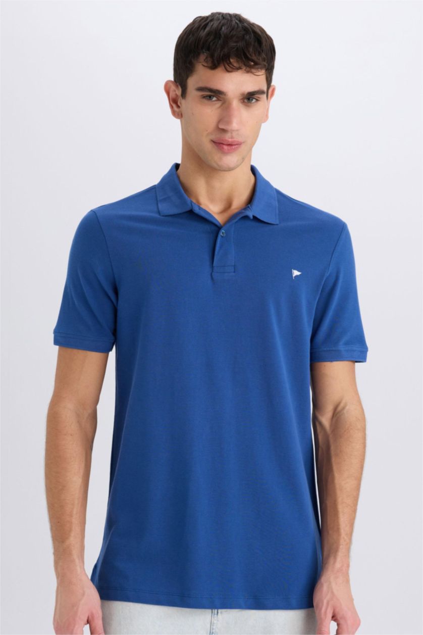 رجال اللون الملكي تيشيرت بولو نص ردن سليم فيت