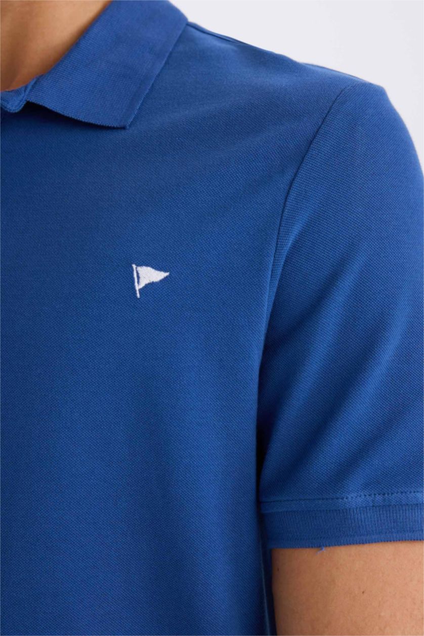 رجال اللون الملكي تيشيرت بولو نص ردن سليم فيت