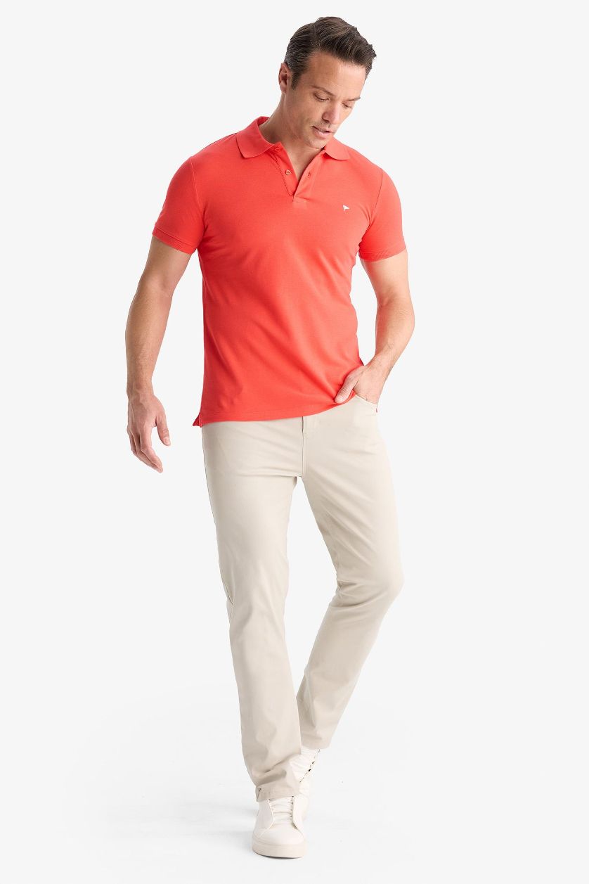 رجال أحمر فاتح تيشيرت بولو سليم فيت مطرز برقبة بولو