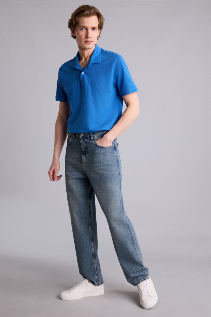 Erkek Mavi Slim Fit Polo Tişört