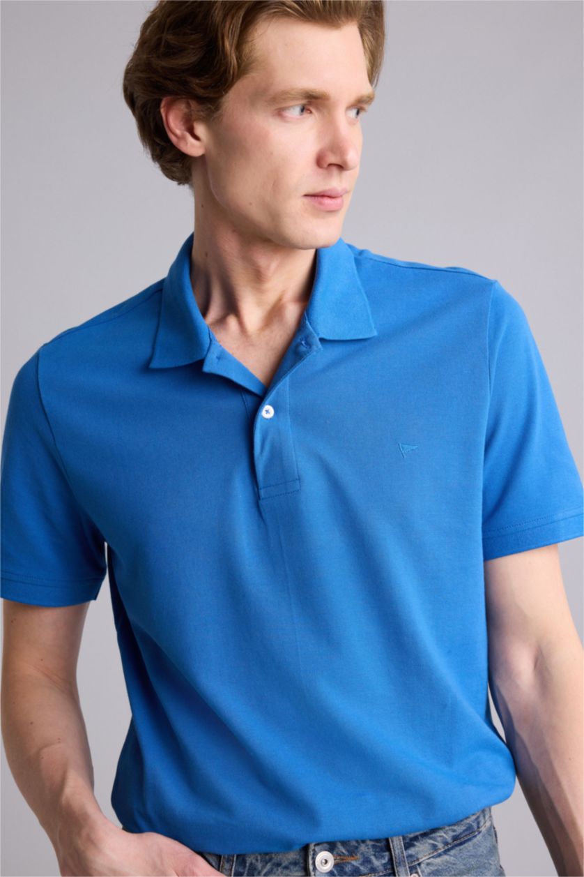 Erkek Mavi Slim Fit Polo Tişört