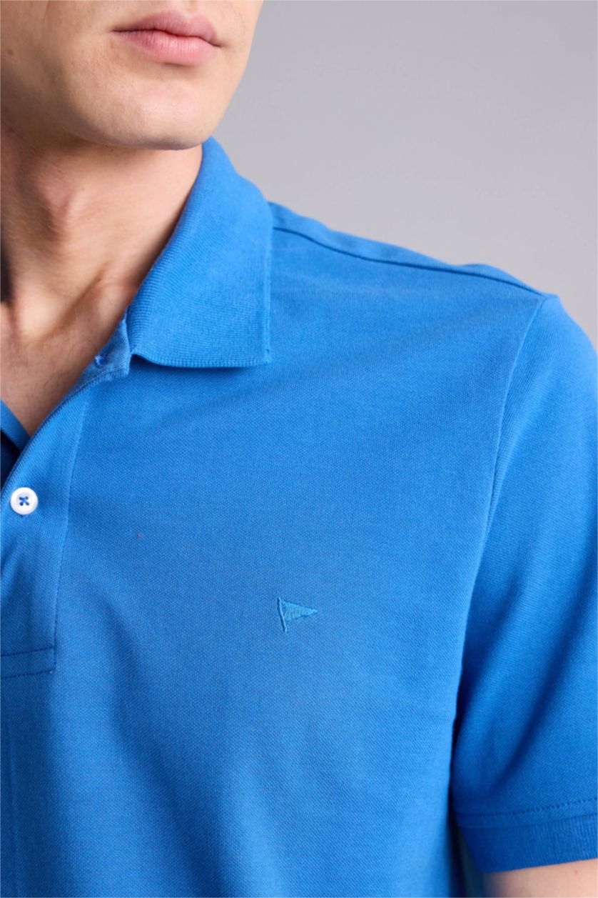 Erkek Mavi Slim Fit Polo Tişört