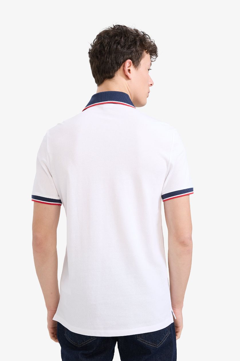 رجالي أبيض تيشيرت بولو نص كم سليم فيت