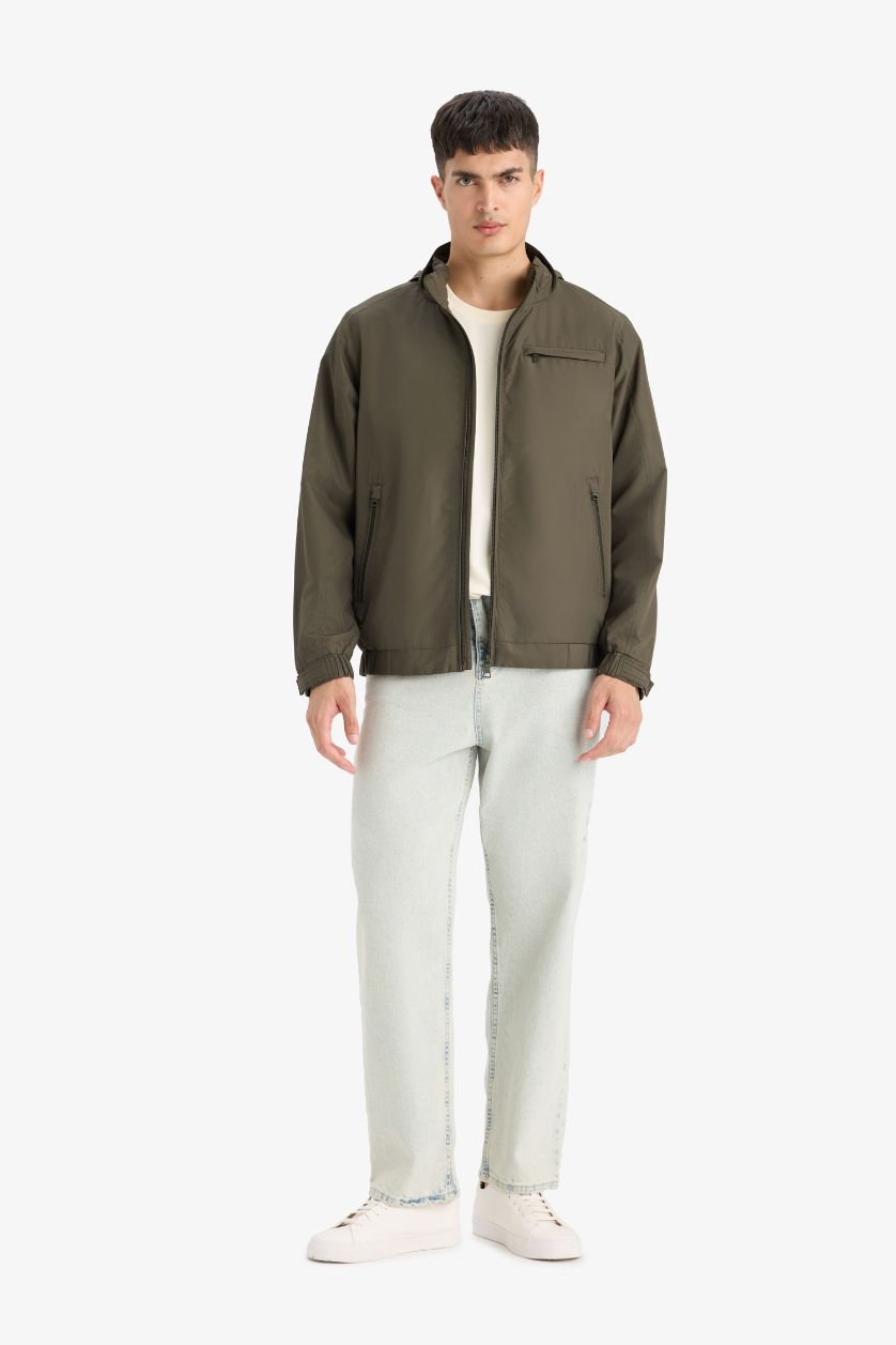 Erkek Haki Su İtici Kapüşonlu Mont