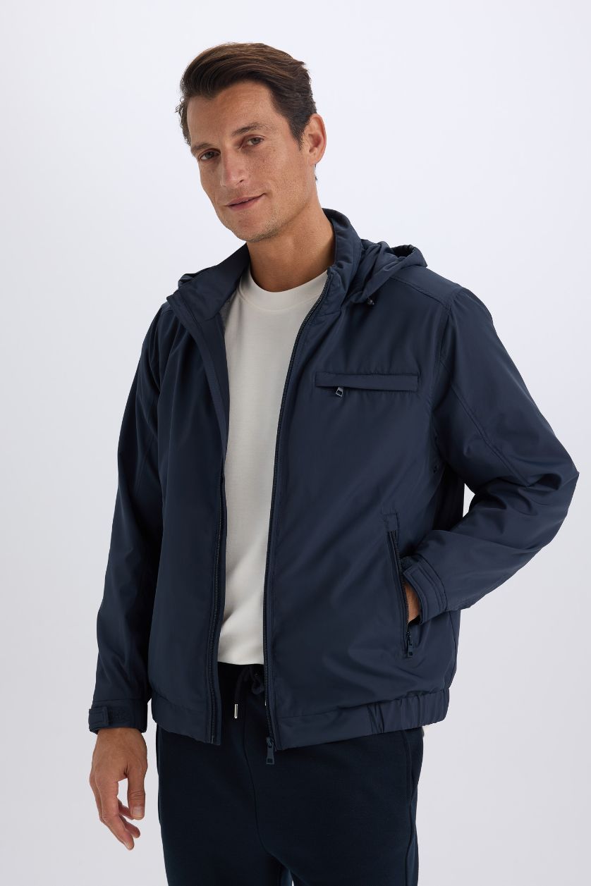 Erkek Lacivert Su İtici Kapüşonlu Mont