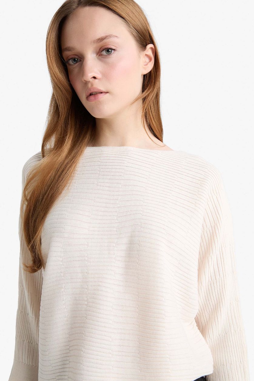 WOMAN Ecru Boat Neck Knit Pullover
