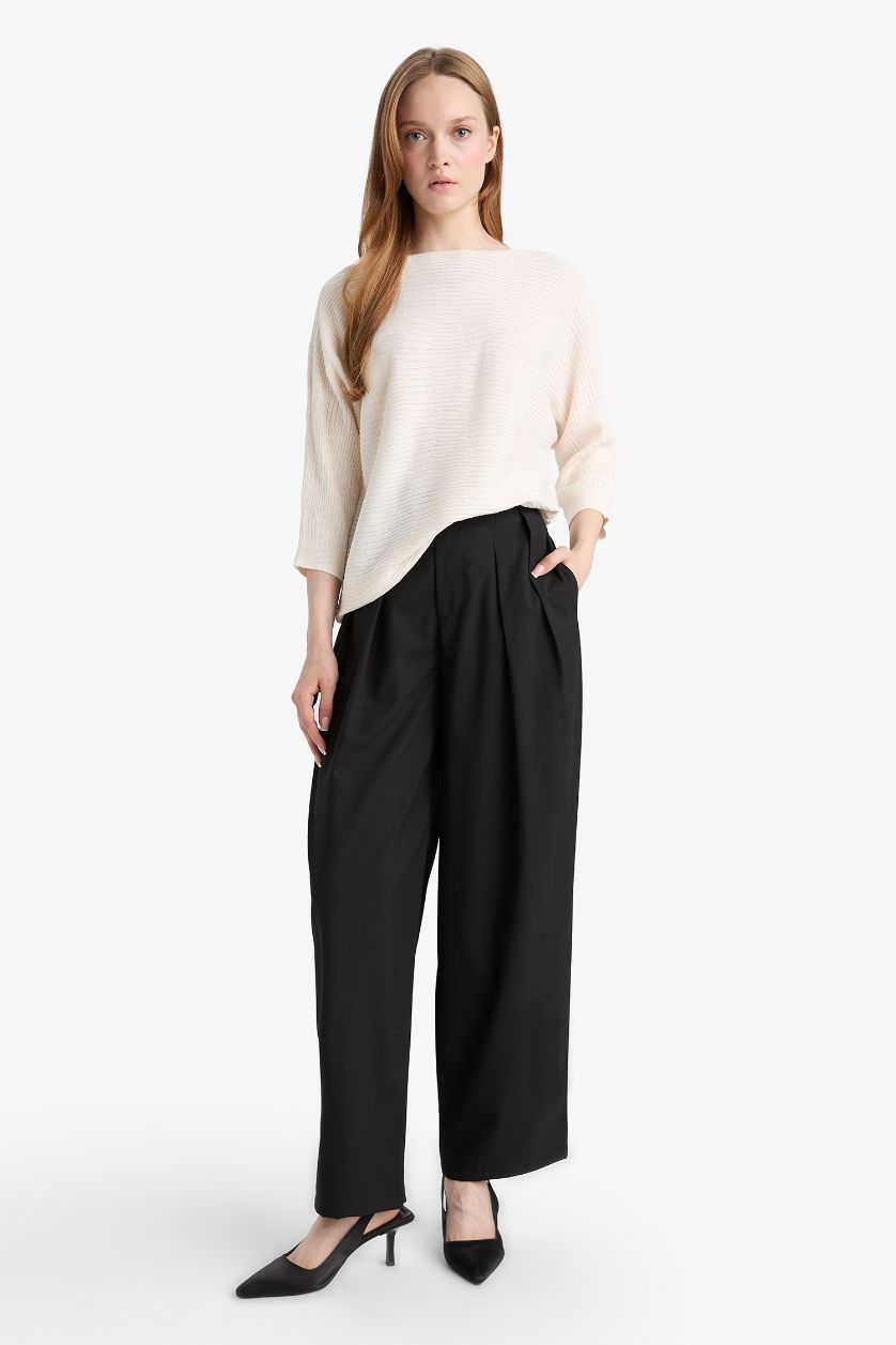 WOMAN Ecru Boat Neck Knit Pullover