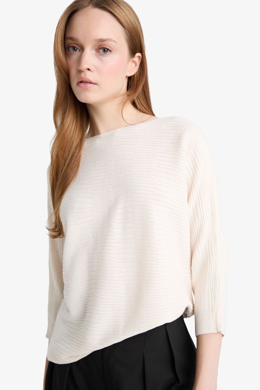 WOMAN Ecru Boat Neck Knit Pullover