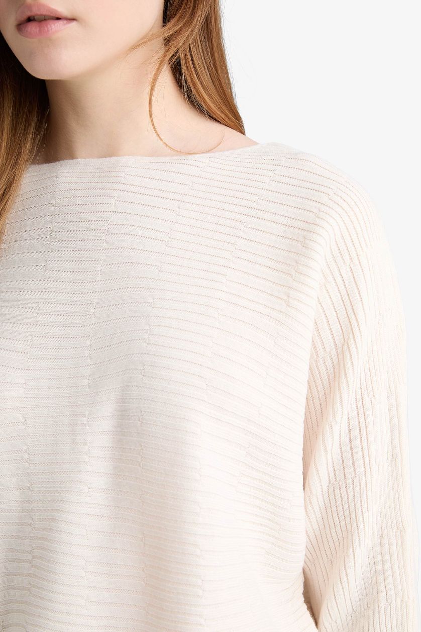 WOMAN Ecru Boat Neck Knit Pullover