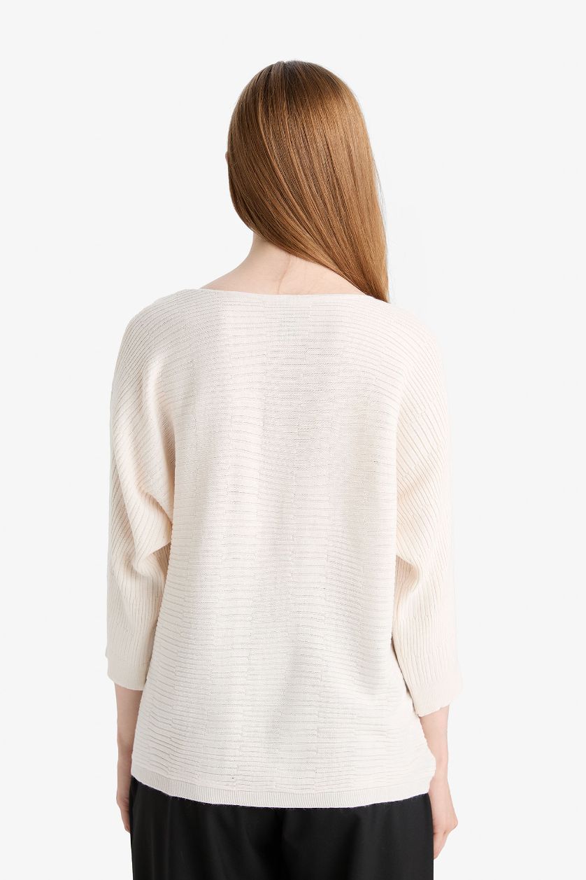 WOMAN Ecru Boat Neck Knit Pullover