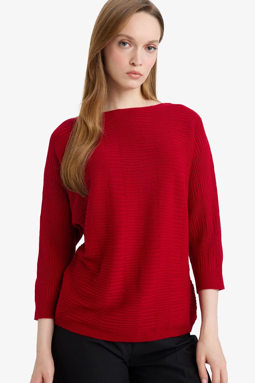 WOMAN Red Boat Neck Knit Pullover