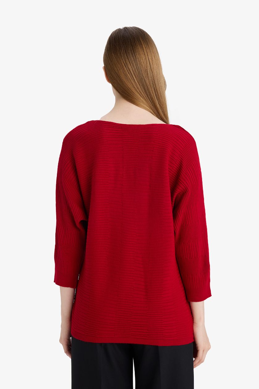 WOMAN Red Boat Neck Knit Pullover