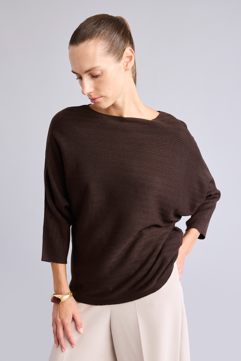 نساء بني Boat Neck Pullover