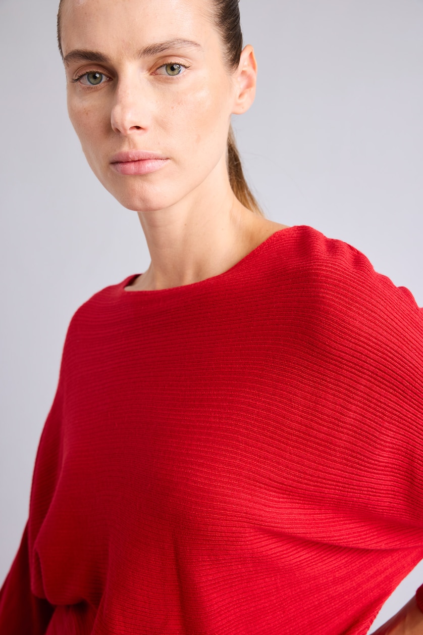 نساء أحمر Boat Neck Pullover