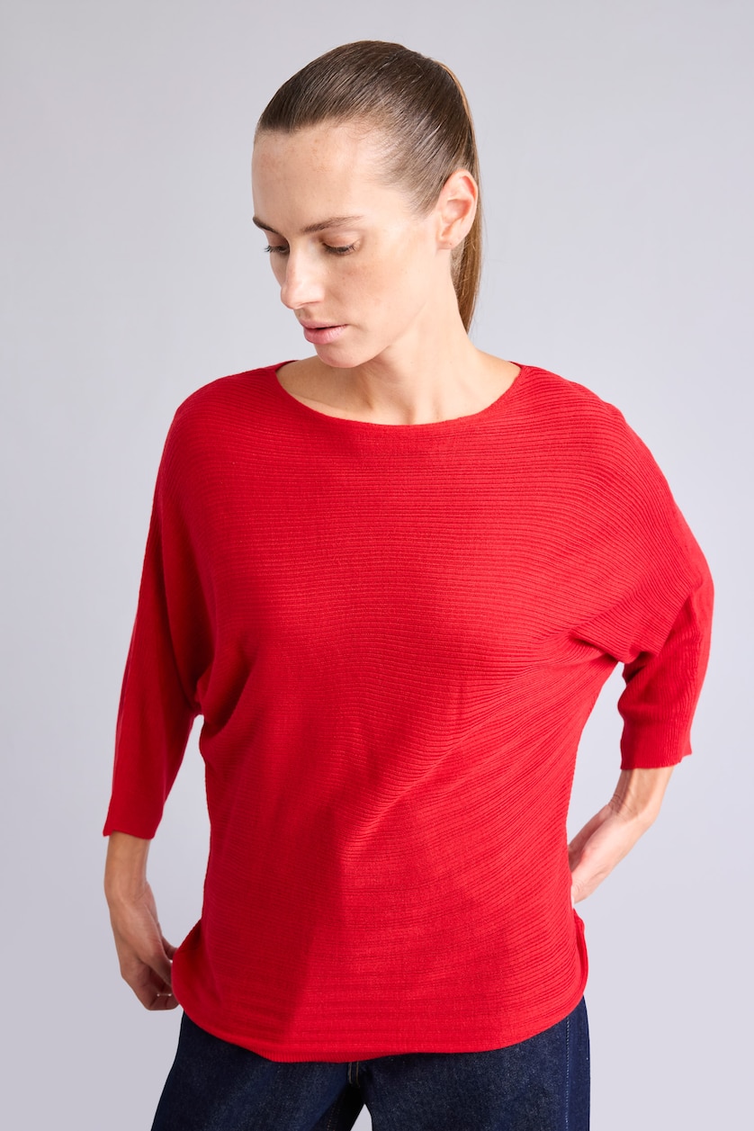 نساء أحمر Boat Neck Pullover