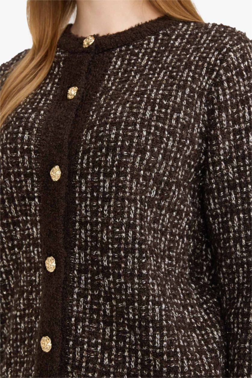 Woman Brown Regular Fit Crew Neck Knit Cardigan