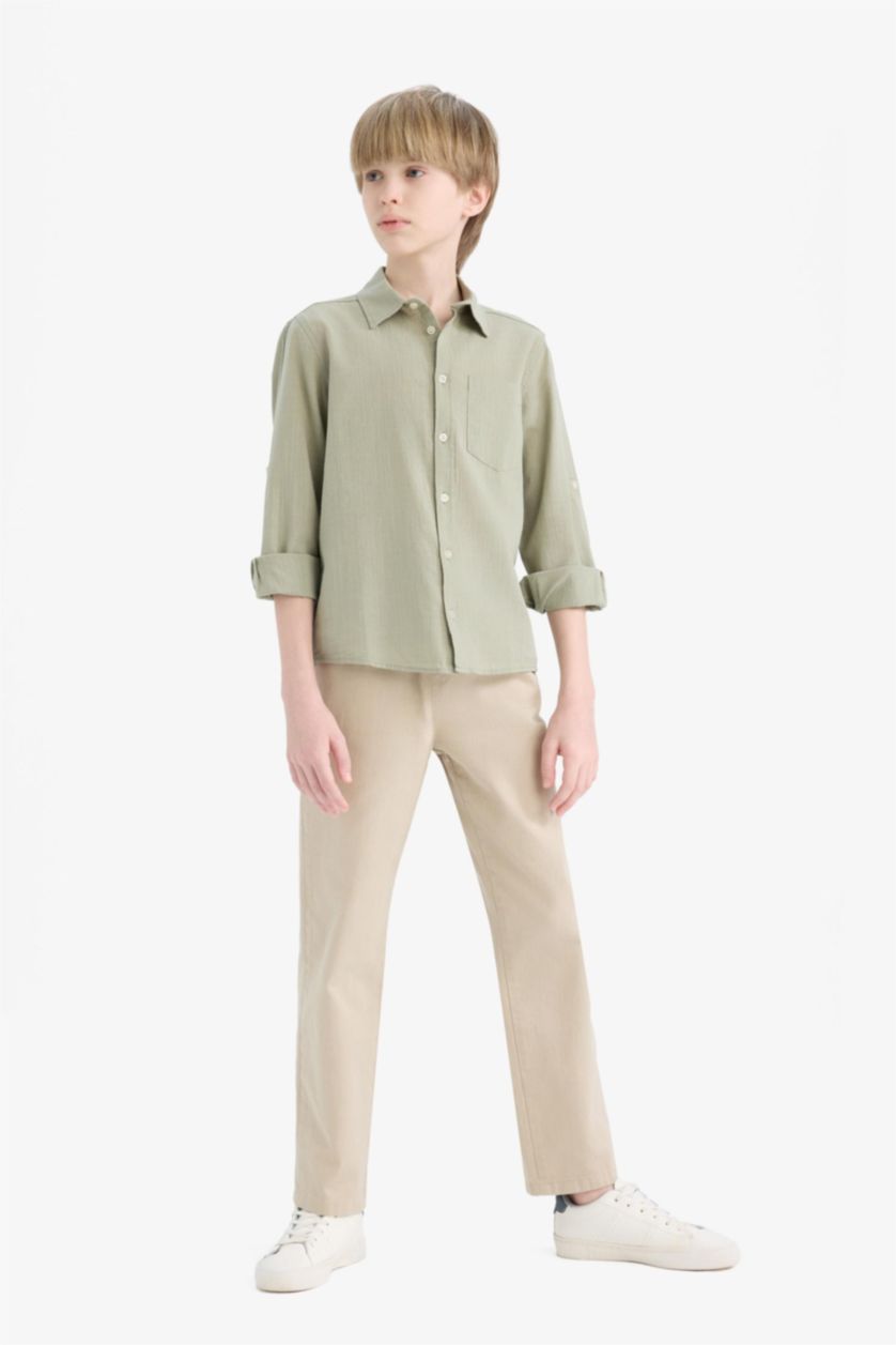 Erkek Çocuk - Genç Erkek Taş %100 Pamuk Standart Paça Gabardin Pantolon Erkek Çocuk