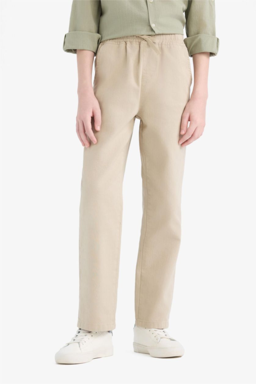 Erkek Çocuk - Genç Erkek Taş %100 Pamuk Standart Paça Gabardin Pantolon Erkek Çocuk