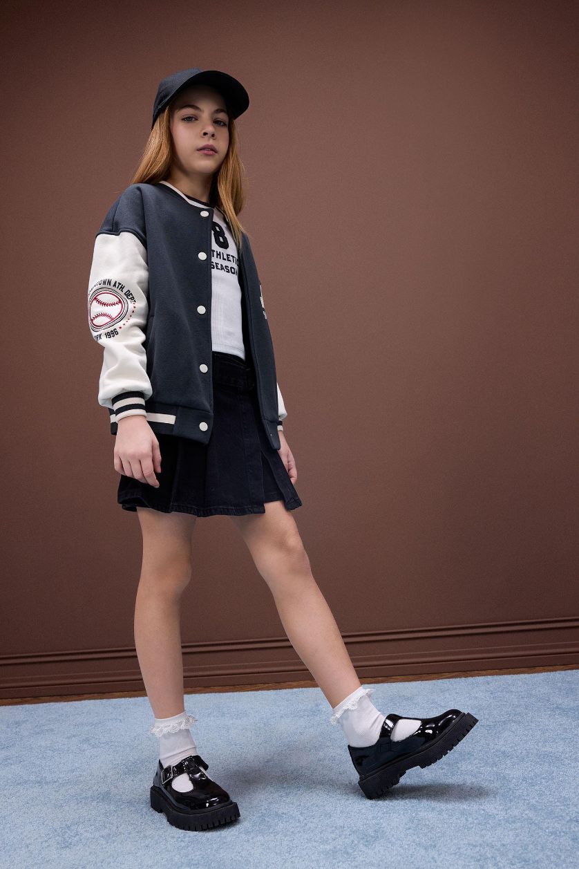 Kız Çocuk - Genç Kız Antrasit Kemerli Jean Şort Etek Kız Çocuk