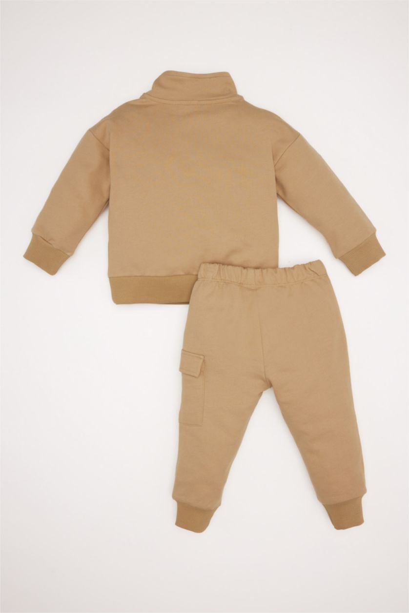 BABY BOY Beige Baby Boy Printed Half Zip-Up Sweatshirt Bottom y 2 Piece Set