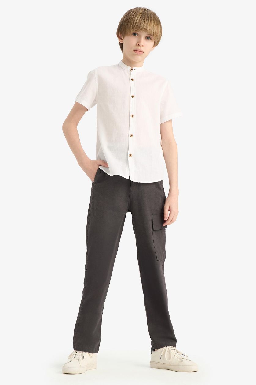 Boys & Teens Anthracite Boy Standard Leg Linen Blended Trousers