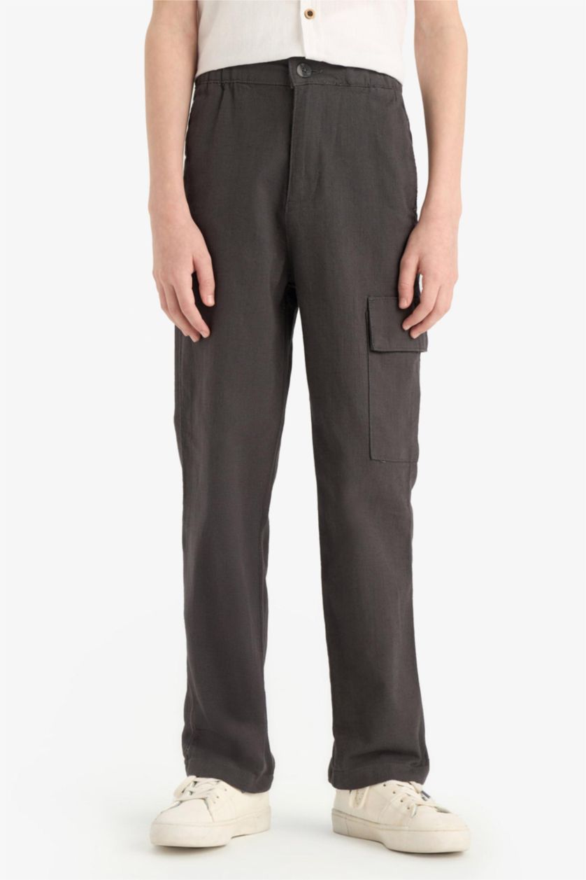 Boys & Teens Anthracite Boy Standard Leg Linen Blended Trousers