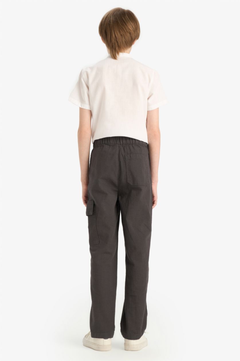 Boys & Teens Anthracite Boy Standard Leg Linen Blended Trousers
