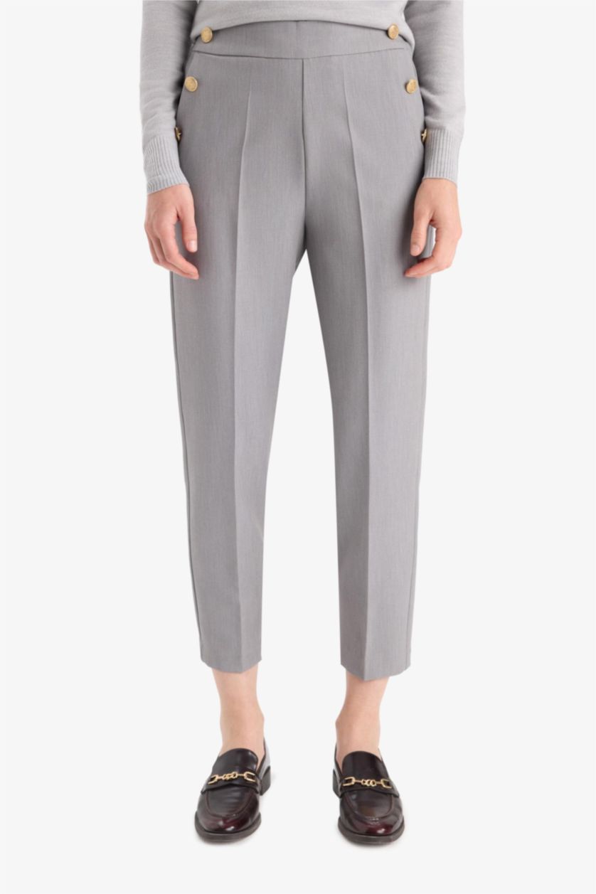 FEMME Gris Pantalon droit taille haute à poches Coupe carotte