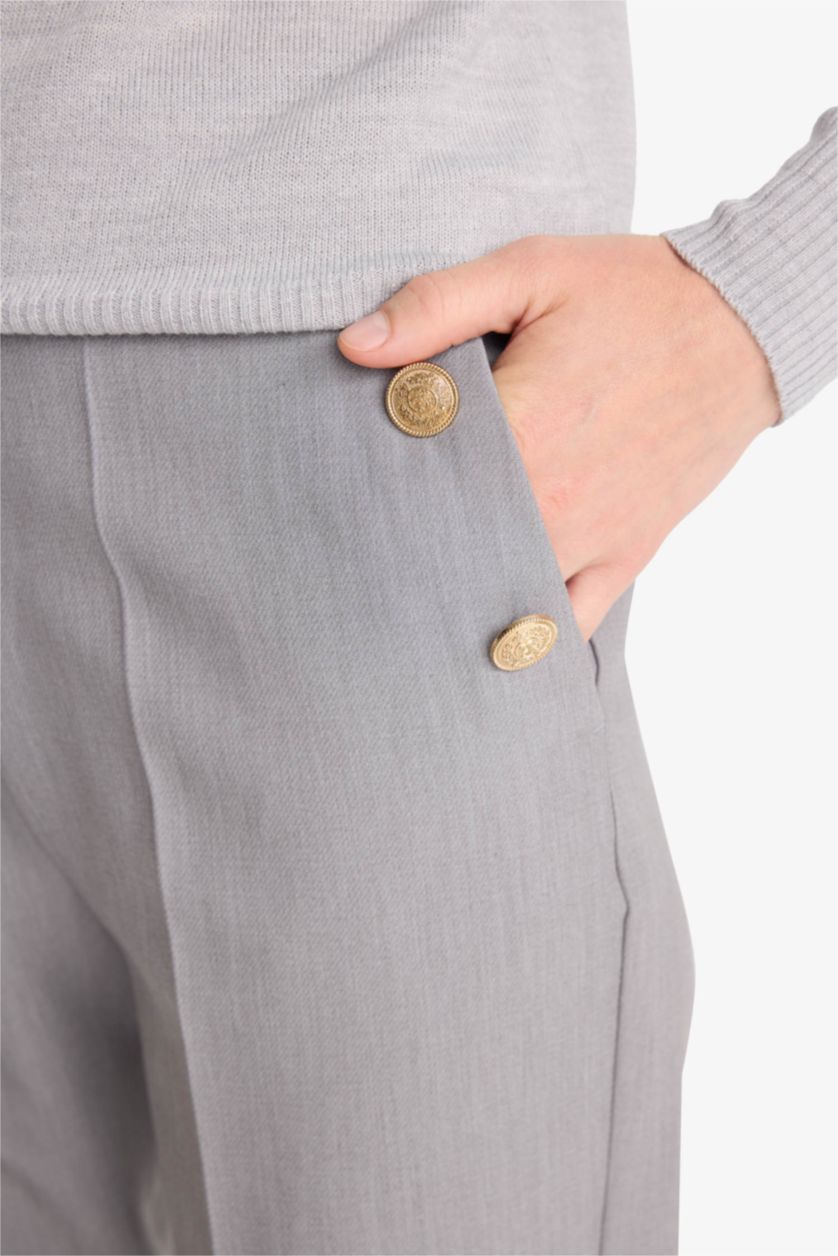 FEMME Gris Pantalon droit taille haute à poches Coupe carotte