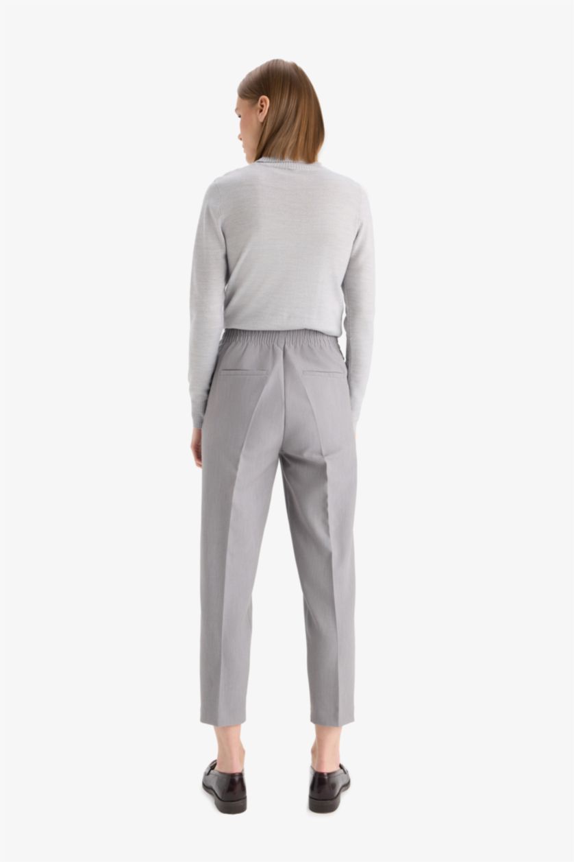 FEMME Gris Pantalon droit taille haute à poches Coupe carotte