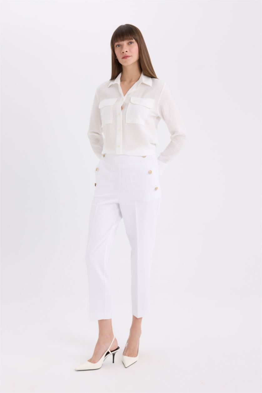 نساء اوف وايت بنطرون كاروت فيت برجل عادي بجيب وخصر عالي