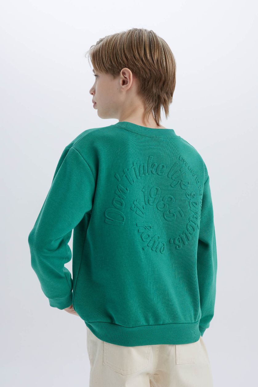 BOYS & TEENS Green Boy Crew Neck Back Printed Sweatshirt