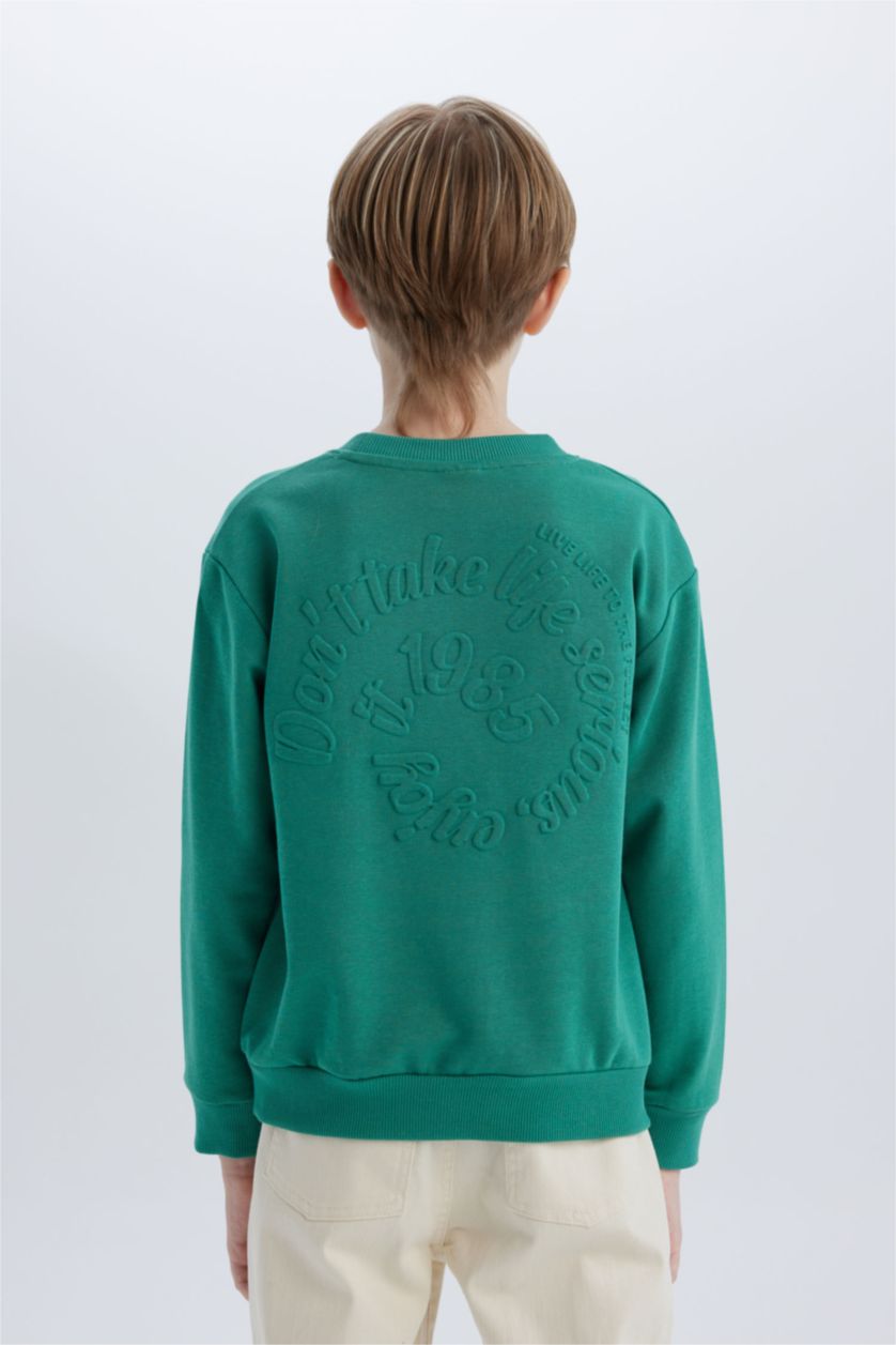 BOYS & TEENS Green Boy Crew Neck Back Printed Sweatshirt