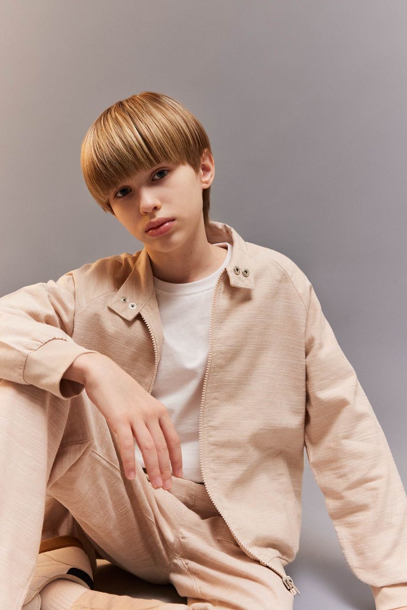 Erkek Çocuk - Genç Erkek Bej Kolej Yaka Bomber Ceket Erkek Çocuk