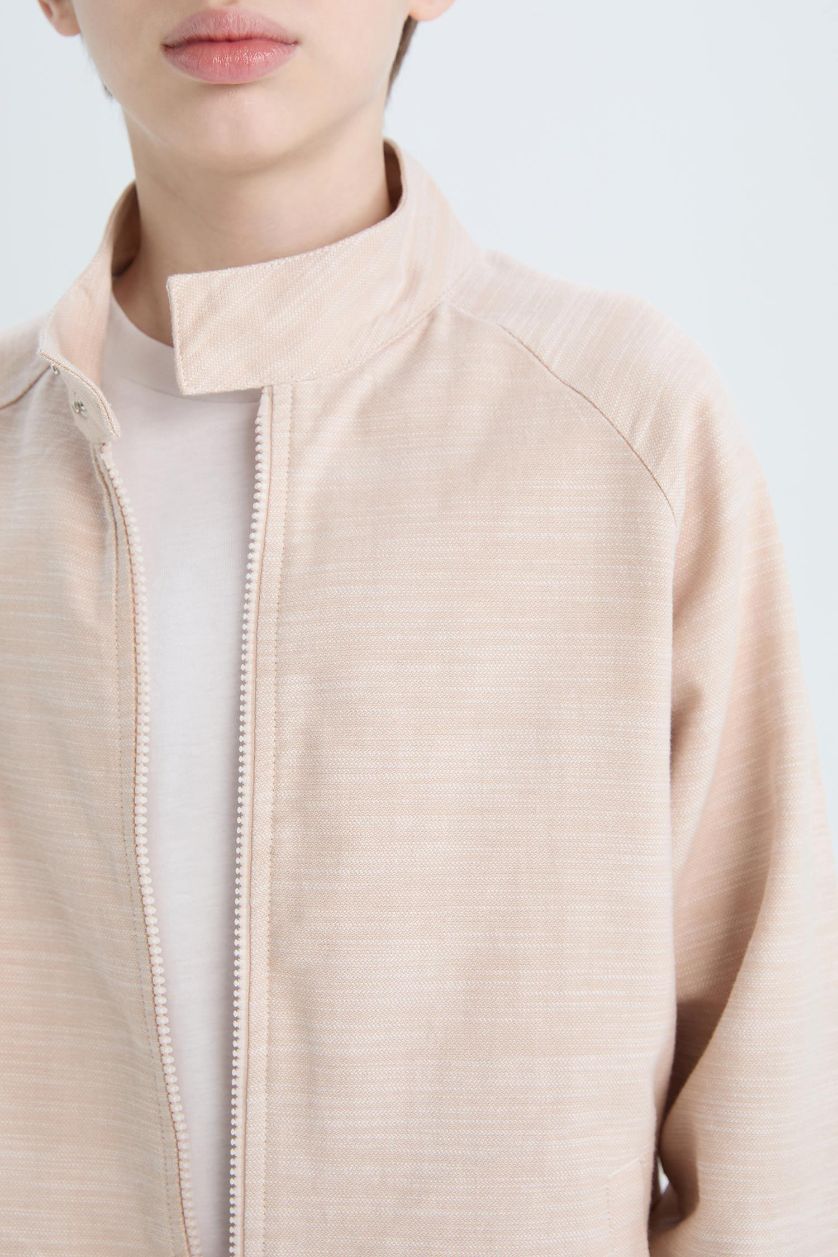 Erkek Çocuk - Genç Erkek Bej Kolej Yaka Bomber Ceket Erkek Çocuk