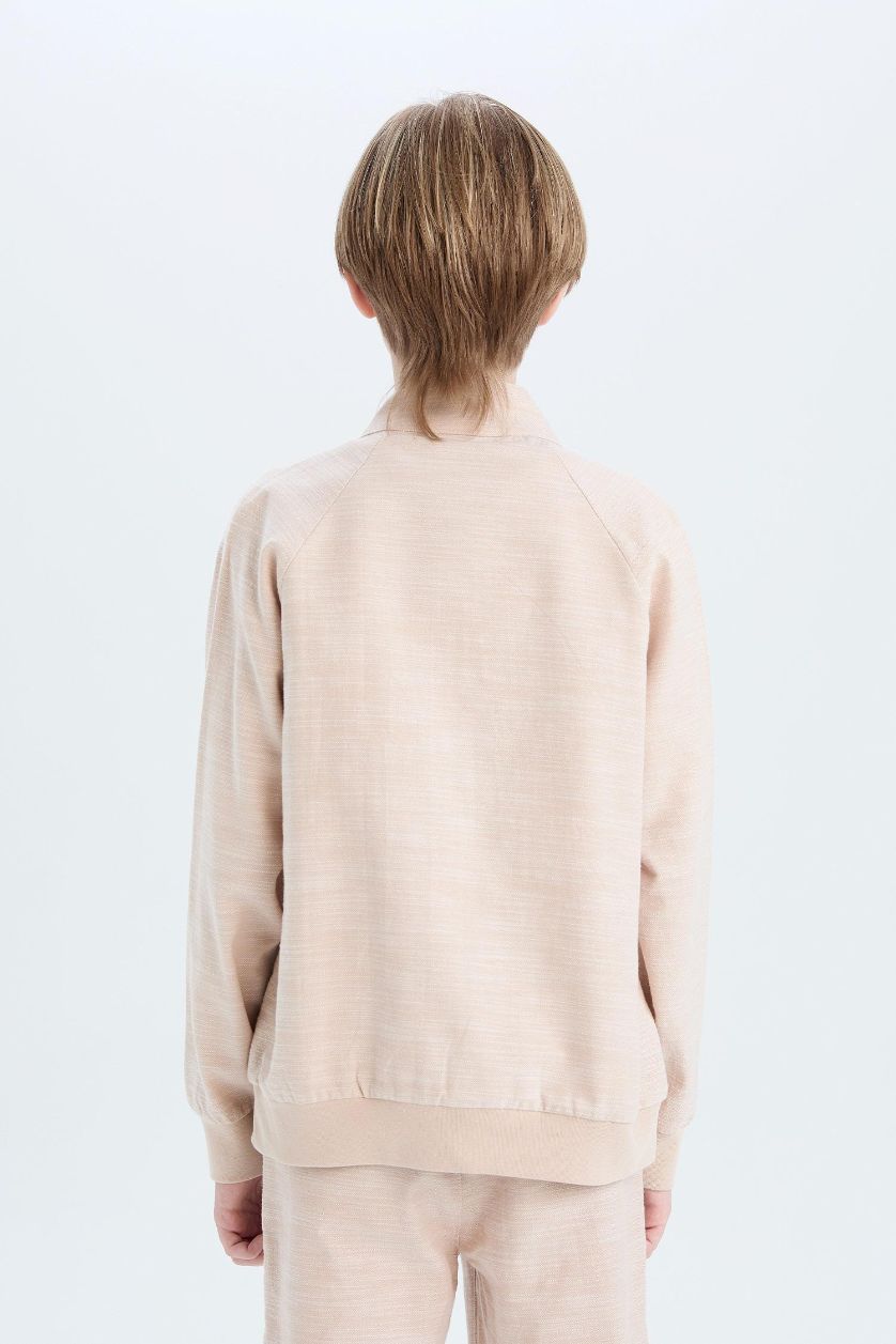 Erkek Çocuk - Genç Erkek Bej Kolej Yaka Bomber Ceket Erkek Çocuk