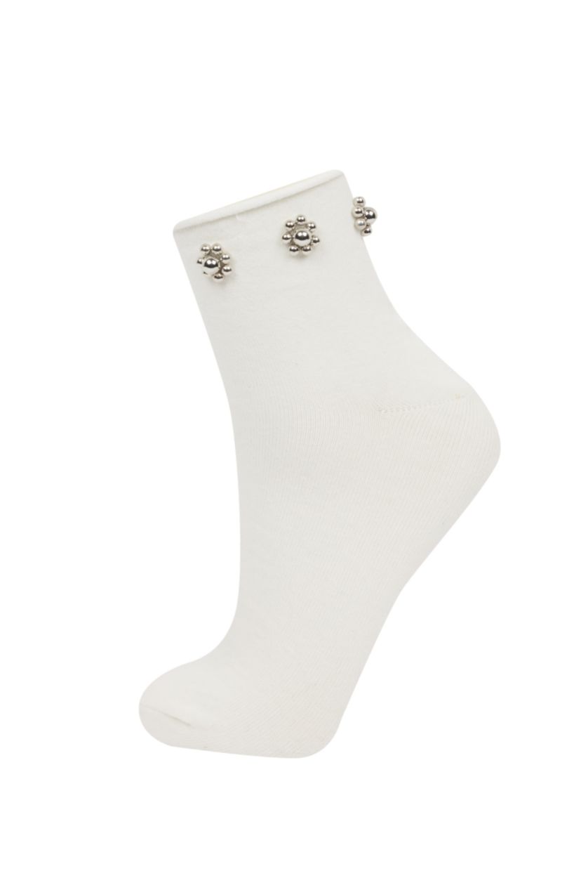 Woman White Cotton Short Socks