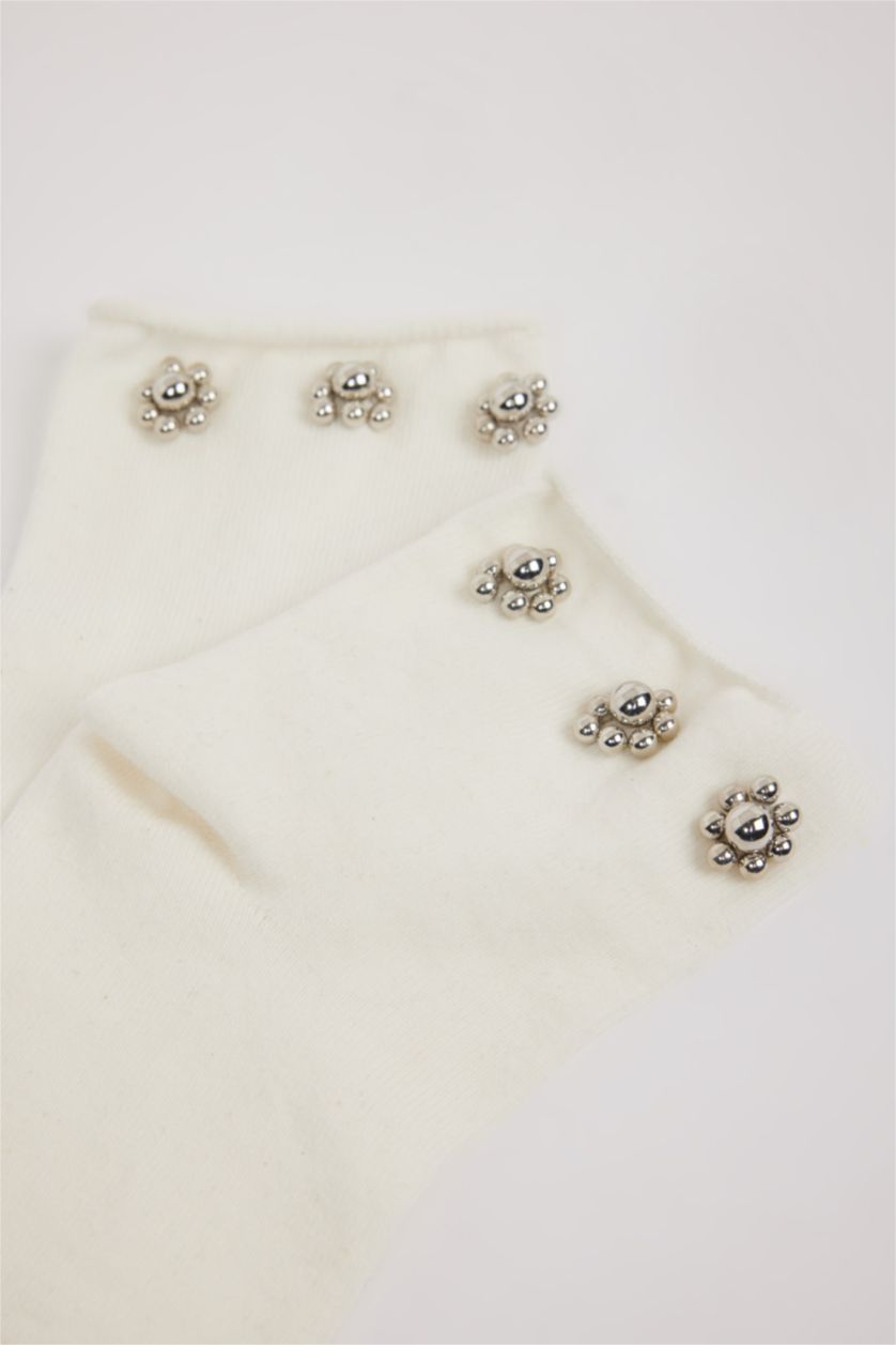 Woman White Cotton Short Socks