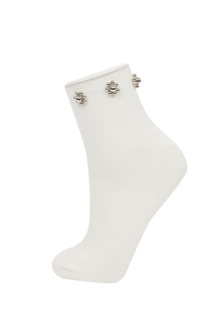 Woman White Cotton Short Socks