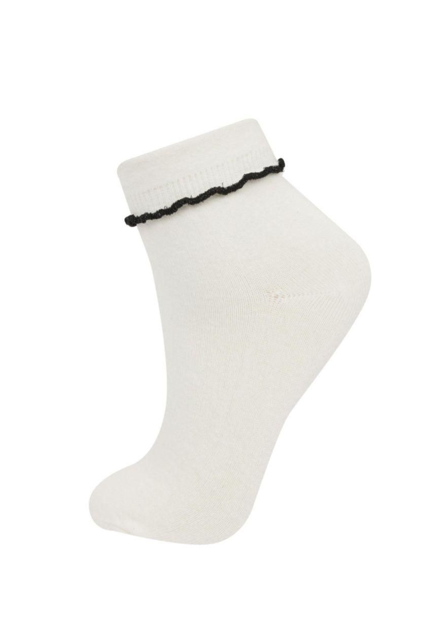 Kadın Beyaz Kadın Dikişsiz Sim Fırfırlı 2'li Penye Pamuklu Premium Soket Çorap