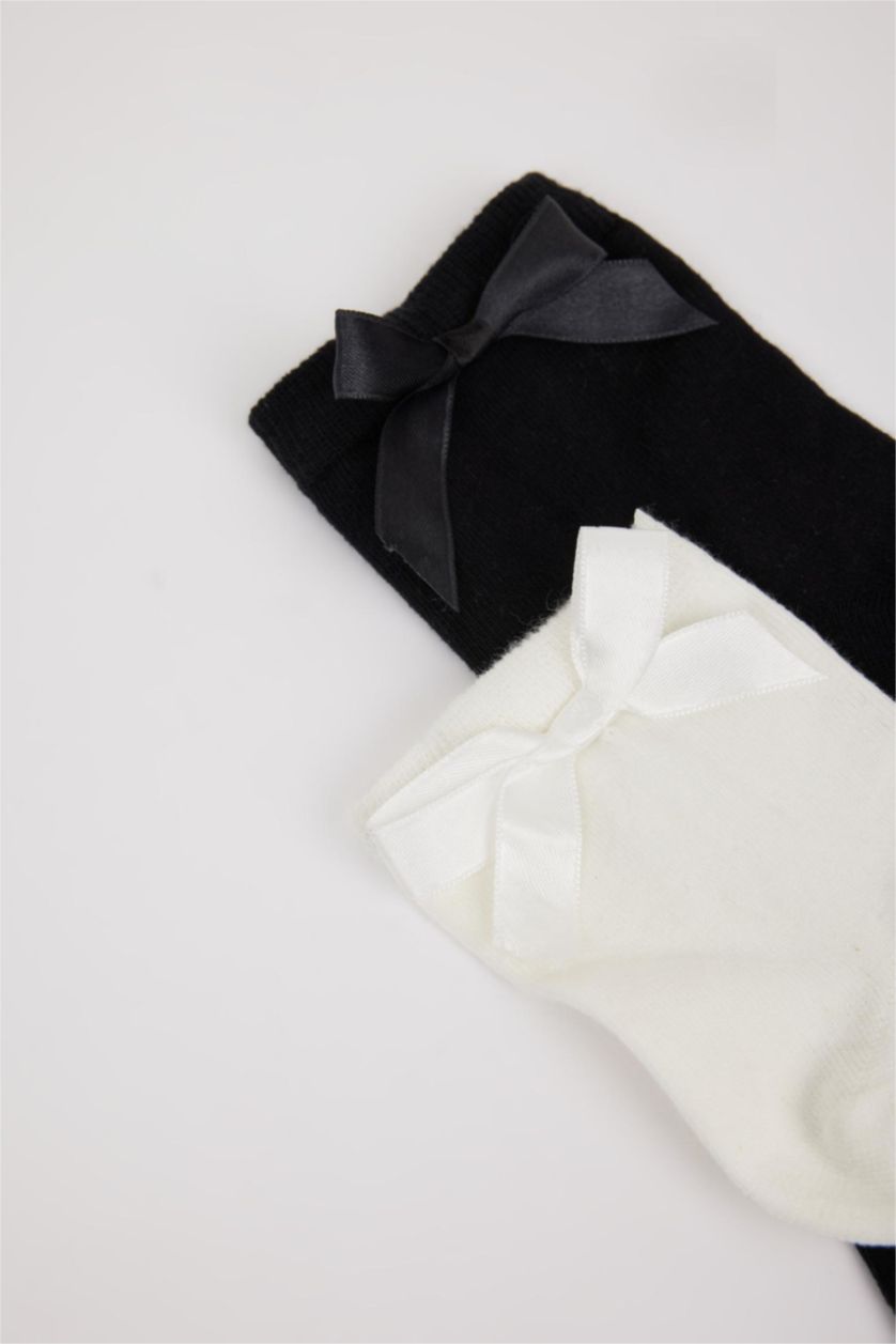 Kadın Karma Kadın Dikişsiz Kurdeleli 2'li Penye Pamuklu Premium Soket Çorap