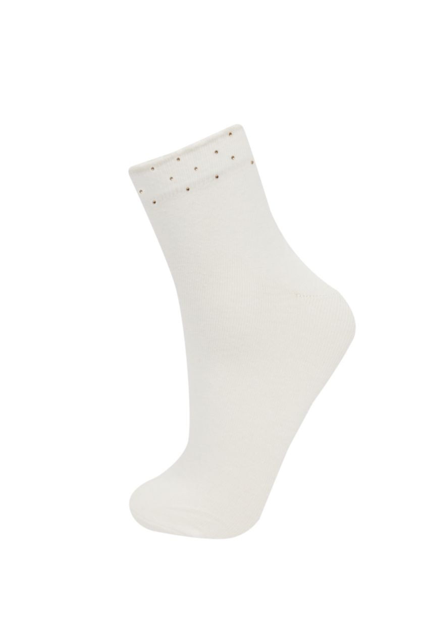 Kadın Karma Kadın Dikişsiz Parlak Taş Baskılı 2'li Penye Pamuklu Premium Soket Çorap