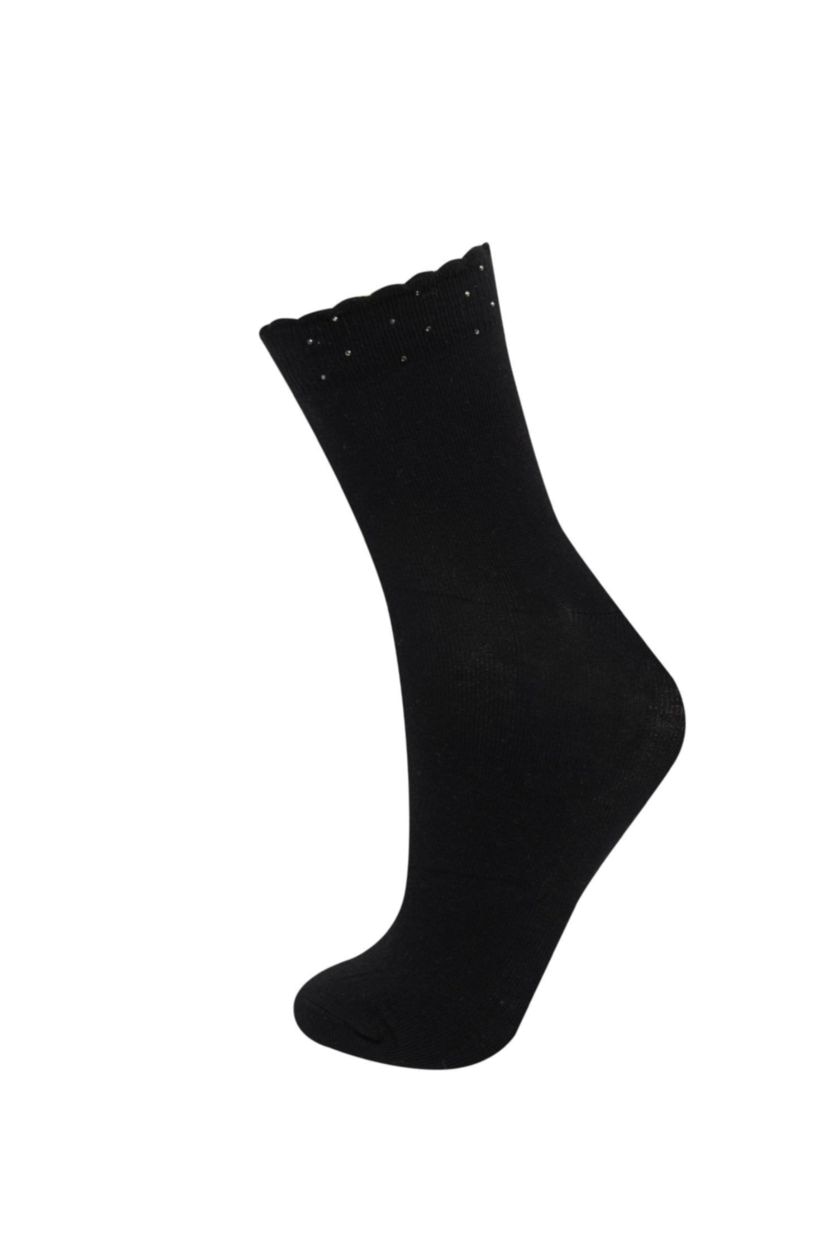 Kadın Karma Kadın Dikişsiz Parlak Taş Baskılı 2'li Penye Pamuklu Premium Soket Çorap