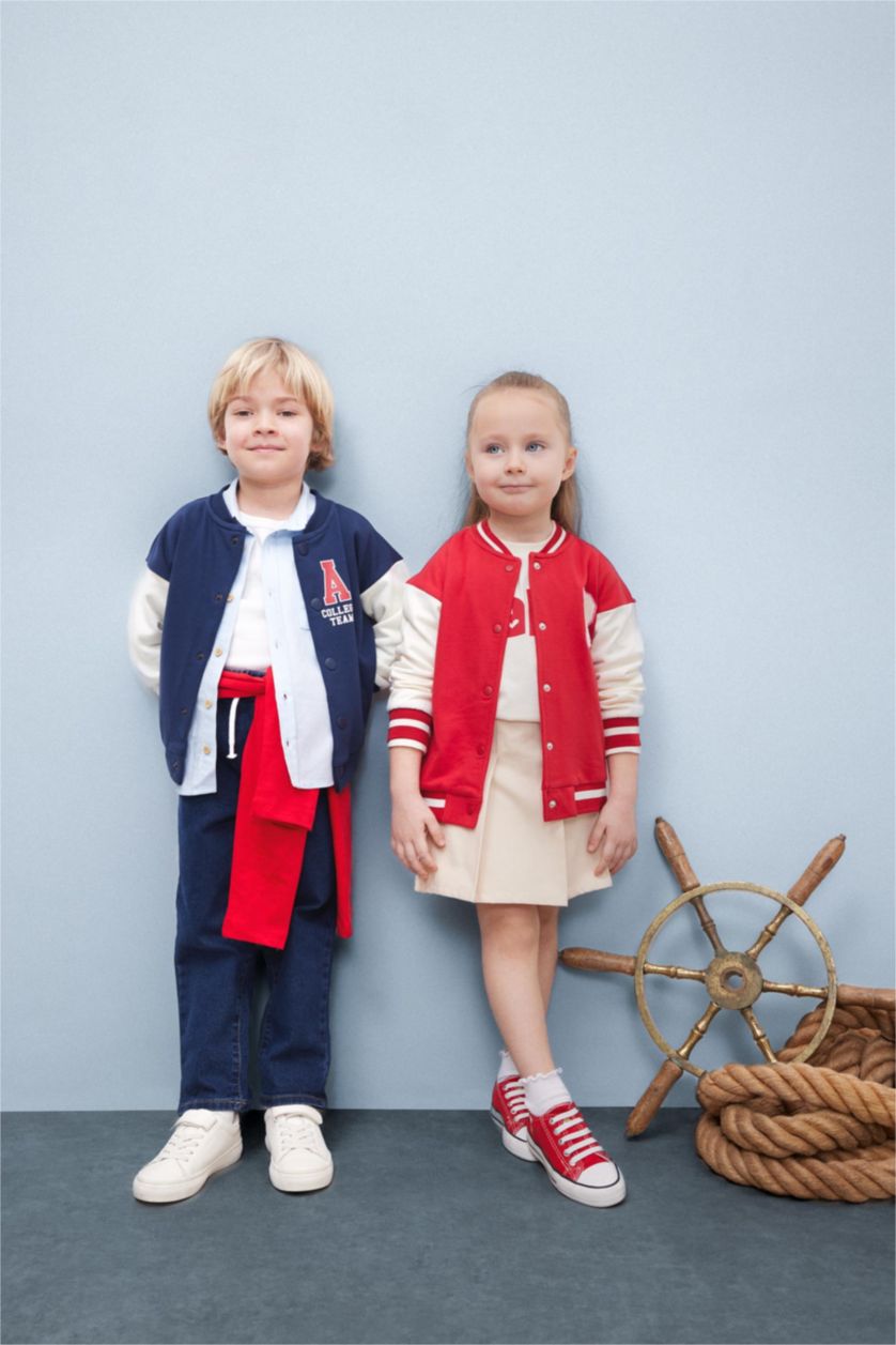 BABY BOY NAVY Baby Boy College Collar Printed Buttoned Bomber Cardigan